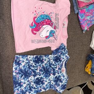 Pink Unicorn Graphic Tee and Blue Tie-Dye Shirt